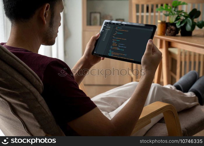 Software development programming on computer screen for modish application and program coding. Software development programming on computer screen for modish application