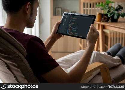 Software development programming on computer screen for modish application and program coding. Software development programming on computer screen for modish application