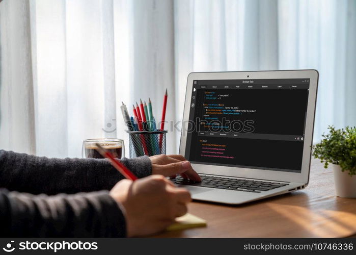 Software development programming on computer screen for modish application and program coding. Software development programming on computer screen for modish application