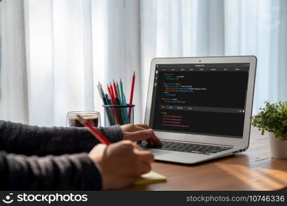 Software development programming on computer screen for modish application and program coding. Software development programming on computer screen for modish application