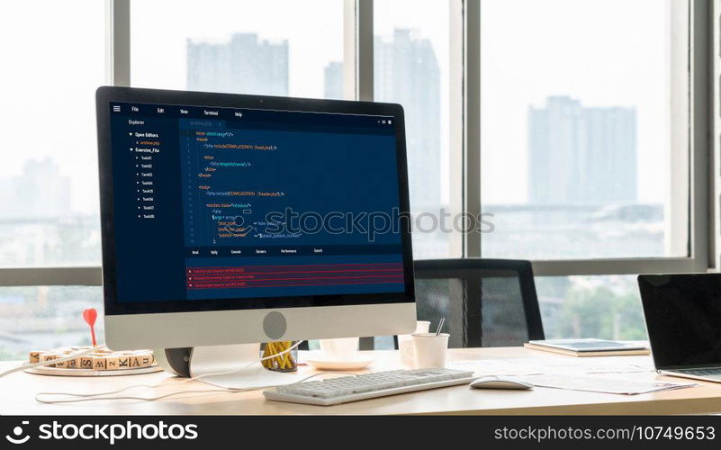 Software development programming on computer screen for modish application and program coding. Software development programming on computer screen for modish application