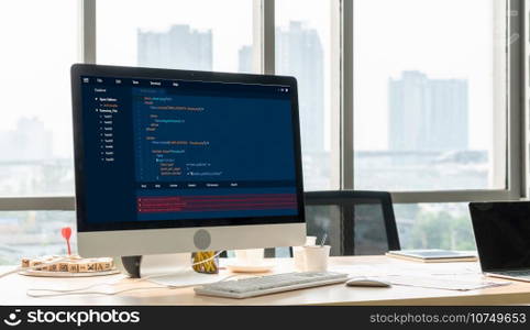 Software development programming on computer screen for modish application and program coding. Software development programming on computer screen for modish application