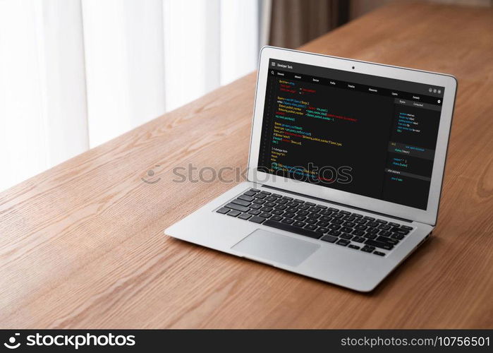 Software development programming on computer screen for modish application and program coding. Software development programming on computer screen for modish application
