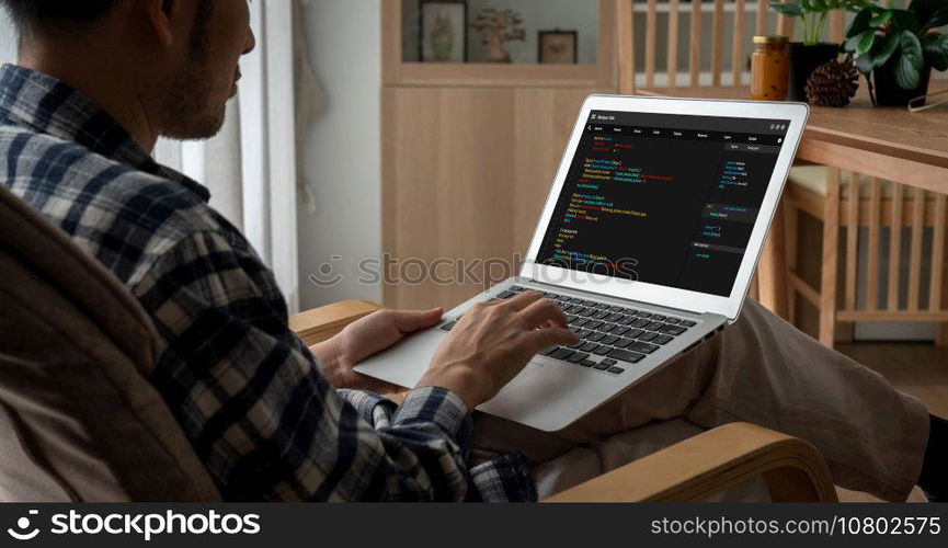 Software development programming on computer screen for modish application and program coding. Software development programming on computer screen for modish application