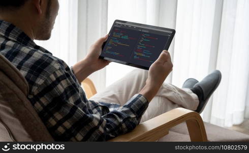 Software development programming on computer screen for modish application and program coding. Software development programming on computer screen for modish application