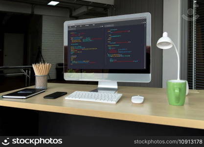 Software development programming on computer screen for modish application and program coding. Software development programming on computer screen for modish application