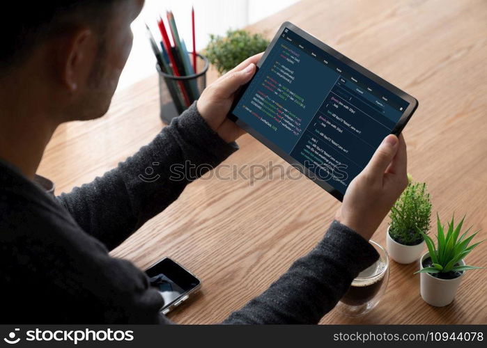 Software development programming on computer screen for modish application and program coding. Software development programming on computer screen for modish application
