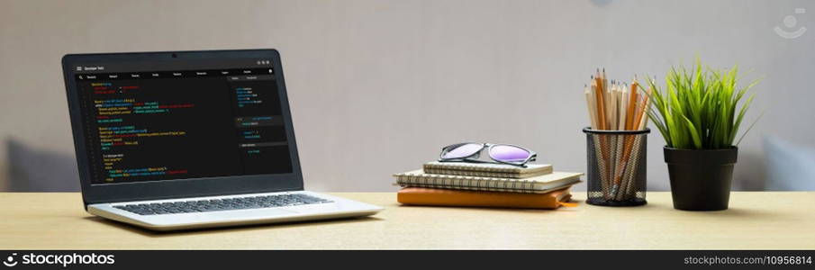 Software development programming on computer screen for modish application and program coding. Software development programming on computer screen for modish application