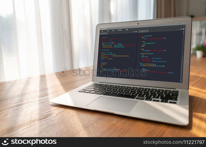 Software development programming on computer screen for modish application and program coding. Software development programming on computer screen for modish application