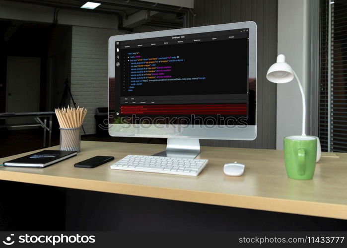 Software development programming on computer screen for modish application and program coding. Software development programming on computer screen for modish application