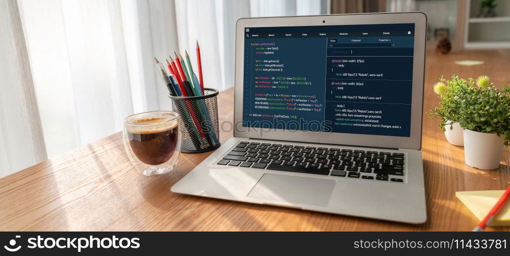Software development programming on computer screen for modish application and program coding. Software development programming on computer screen for modish application