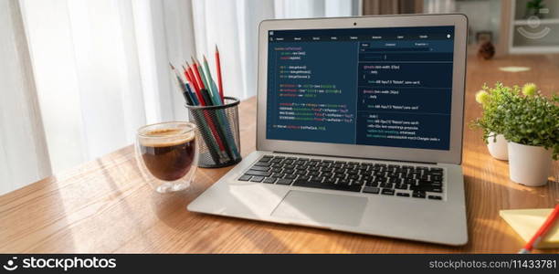 Software development programming on computer screen for modish application and program coding. Software development programming on computer screen for modish application