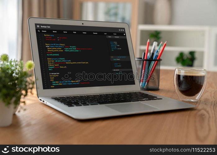Software development programming on computer screen for modish application and program coding. Software development programming on computer screen for modish application