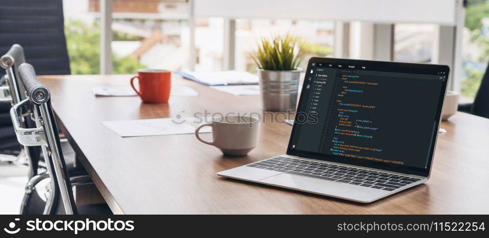 Software development programming on computer screen for modish application and program coding. Software development programming on computer screen for modish application