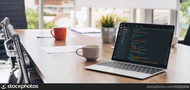 Software development programming on computer screen for modish application and program coding. Software development programming on computer screen for modish application
