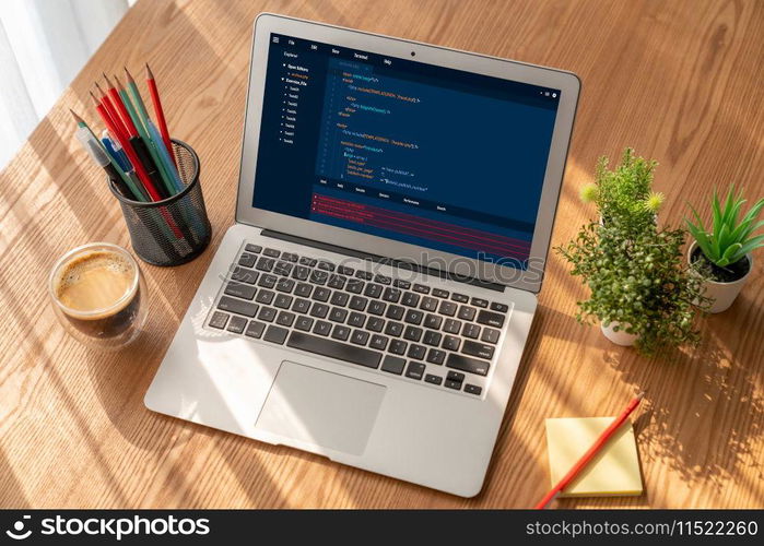 Software development programming on computer screen for modish application and program coding. Software development programming on computer screen for modish application