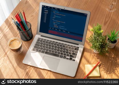 Software development programming on computer screen for modish application and program coding. Software development programming on computer screen for modish application