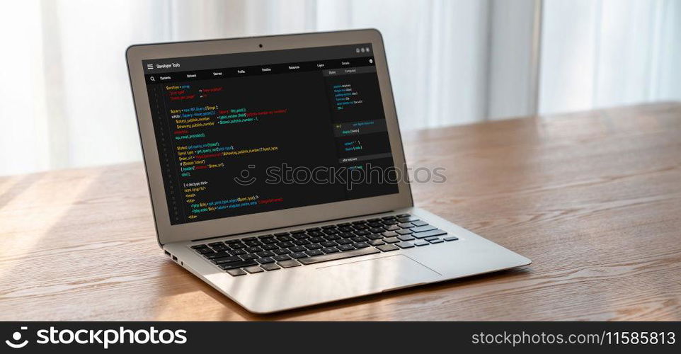 Software development programming on computer screen for modish application and program coding. Software development programming on computer screen for modish application
