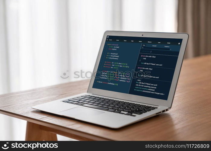 Software development programming on computer screen for modish application and program coding. Software development programming on computer screen for modish application