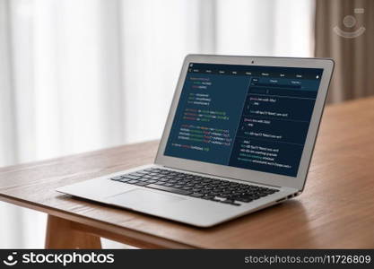 Software development programming on computer screen for modish application and program coding. Software development programming on computer screen for modish application