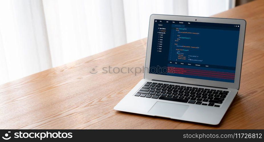Software development programming on computer screen for modish application and program coding. Software development programming on computer screen for modish application