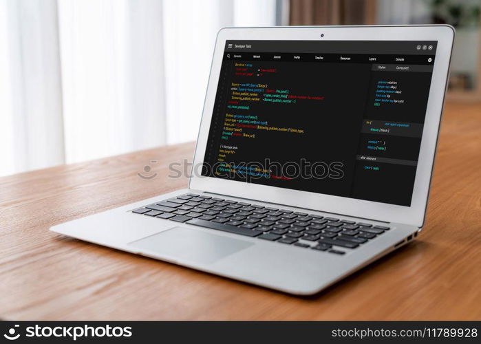 Software development programming on computer screen for modish application and program coding. Software development programming on computer screen for modish application