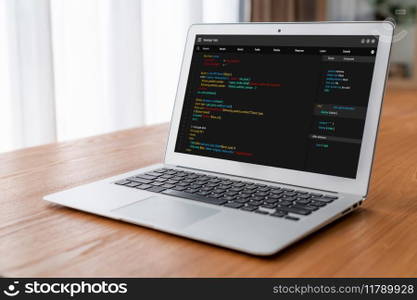 Software development programming on computer screen for modish application and program coding. Software development programming on computer screen for modish application