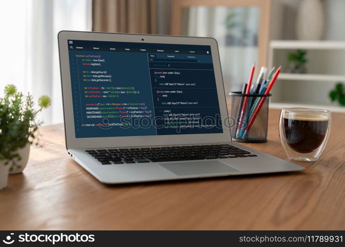 Software development programming on computer screen for modish application and program coding. Software development programming on computer screen for modish application