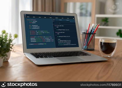 Software development programming on computer screen for modish application and program coding. Software development programming on computer screen for modish application