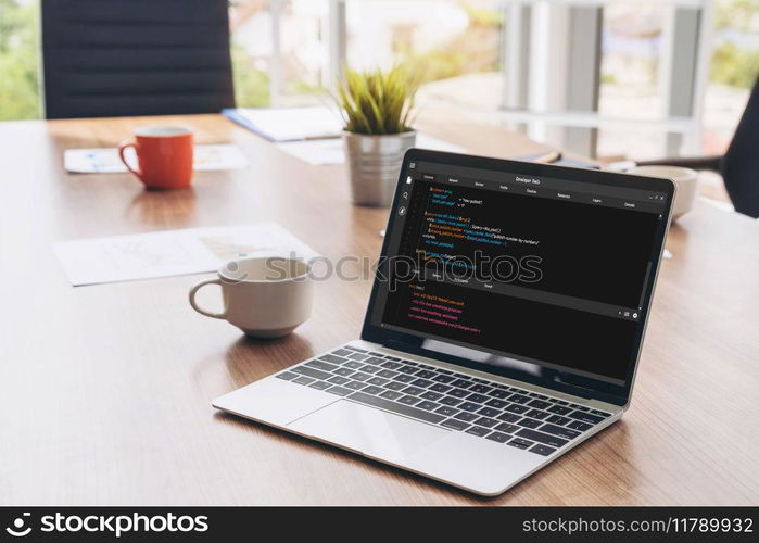 Software development programming on computer screen for modish application and program coding. Software development programming on computer screen for modish application