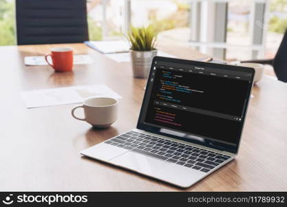 Software development programming on computer screen for modish application and program coding. Software development programming on computer screen for modish application