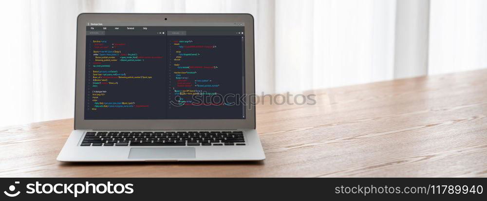 Software development programming on computer screen for modish application and program coding. Software development programming on computer screen for modish application