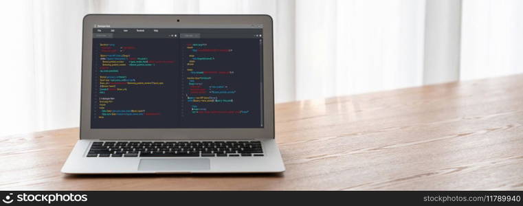 Software development programming on computer screen for modish application and program coding. Software development programming on computer screen for modish application