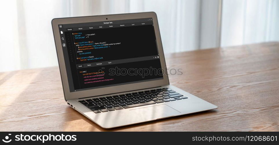 Software development programming on computer screen for modish application and program coding. Software development programming on computer screen for modish application
