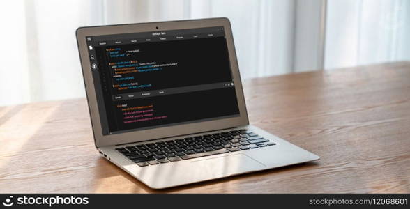 Software development programming on computer screen for modish application and program coding. Software development programming on computer screen for modish application