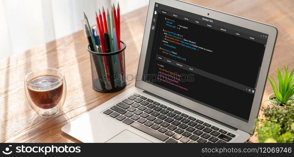 Software development programming on computer screen for modish application and program coding. Software development programming on computer screen for modish application