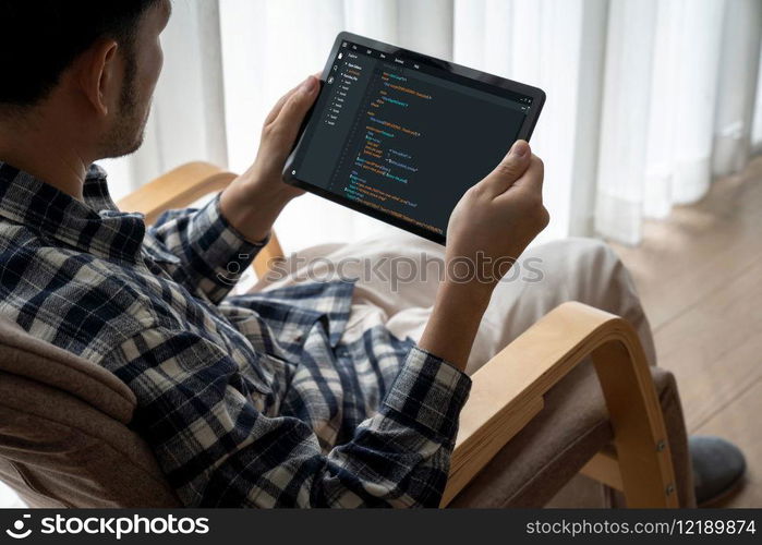Software development programming on computer screen for modish application and program coding. Software development programming on computer screen for modish application