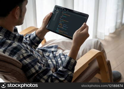 Software development programming on computer screen for modish application and program coding. Software development programming on computer screen for modish application