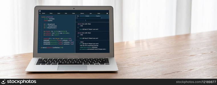 Software development programming on computer screen for modish application and program coding. Software development programming on computer screen for modish application
