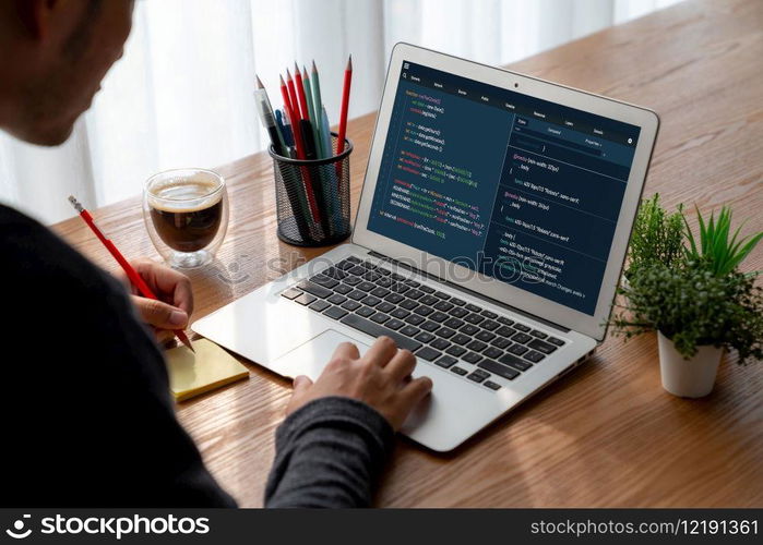 Software development programming on computer screen for modish application and program coding. Software development programming on computer screen for modish application