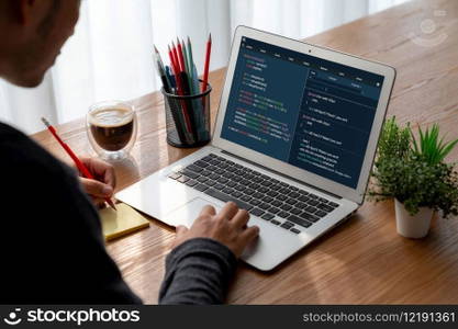 Software development programming on computer screen for modish application and program coding. Software development programming on computer screen for modish application