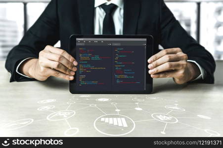 Software development programming on computer screen for modish application and program coding. Software development programming on computer screen for modish application