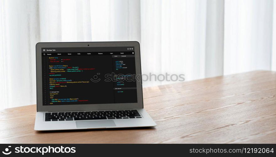 Software development programming on computer screen for modish application and program coding. Software development programming on computer screen for modish application