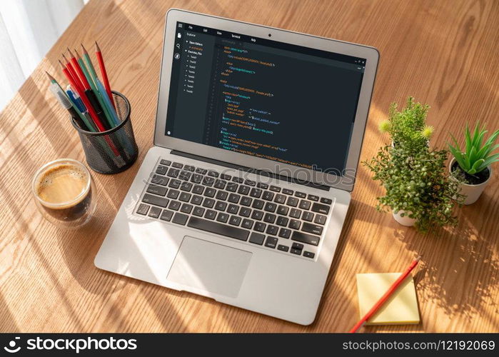 Software development programming on computer screen for modish application and program coding. Software development programming on computer screen for modish application