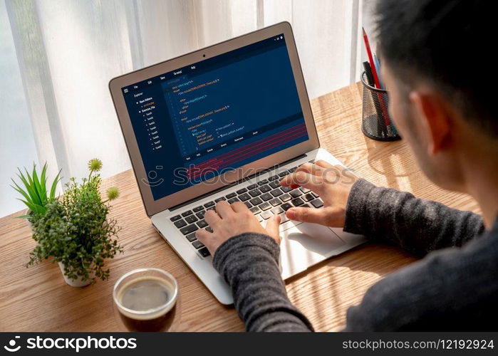 Software development programming on computer screen for modish application and program coding. Software development programming on computer screen for modish application