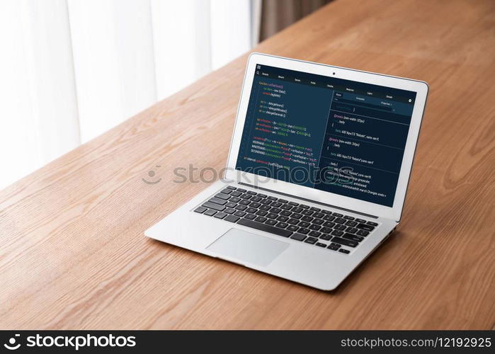 Software development programming on computer screen for modish application and program coding. Software development programming on computer screen for modish application