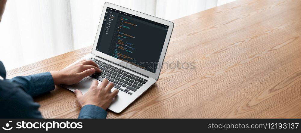 Software development programming on computer screen for modish application and program coding. Software development programming on computer screen for modish application