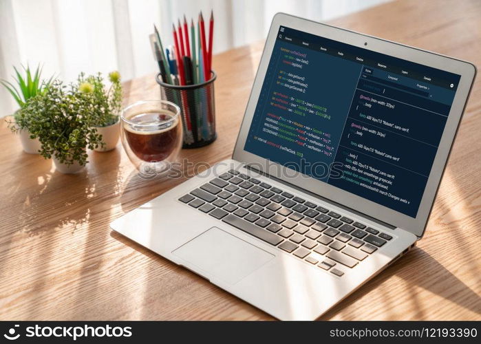 Software development programming on computer screen for modish application and program coding. Software development programming on computer screen for modish application