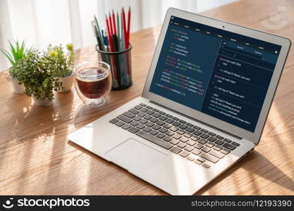 Software development programming on computer screen for modish application and program coding. Software development programming on computer screen for modish application