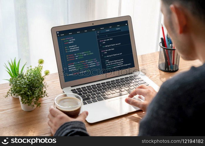 Software development programming on computer screen for modish application and program coding. Software development programming on computer screen for modish application